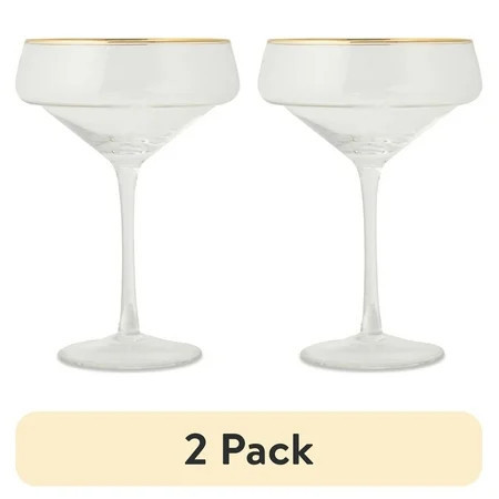 (2 pack) Thyme & Table 14 fl oz Coupe Cocktail Glass with Gold Rim | Walmart (US)