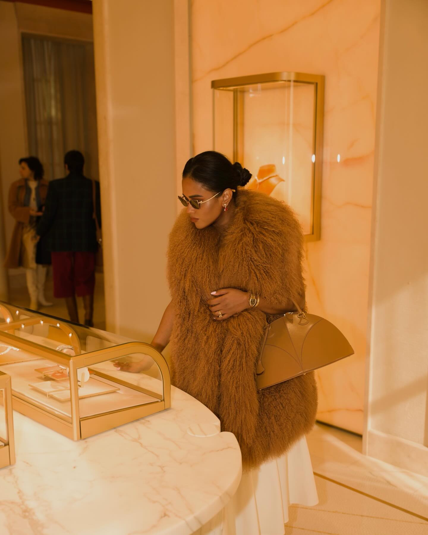 Harrods UK Large Leather Marquise Top-Handle Bag, Harrods Stainless Steel, Rose Gold and Diamond Serpenti Tubogas, Mytheresa (UK) Serpenti Viper rimless cat-eye sunglasses, Long Faux Fur Vest Women's Sleeveless Fur Vest with V-Neck Elegant Plain Vest Jacket , White Chiffon Maxi Skirt: Elastic Waist A-Line Flare , GRWM Outfit , UK Fashion ,UK Women ,London lifestyle , Evening Outfit, Date night outfit, Date night,  Casual chic , Work ware outfit, Holiday style ,Holiday outfit ,Outfit Inspo ,  Style inspiration, Holiday season style 

 #LTKFashionMonth #LTKdatenight #LTKworkwear