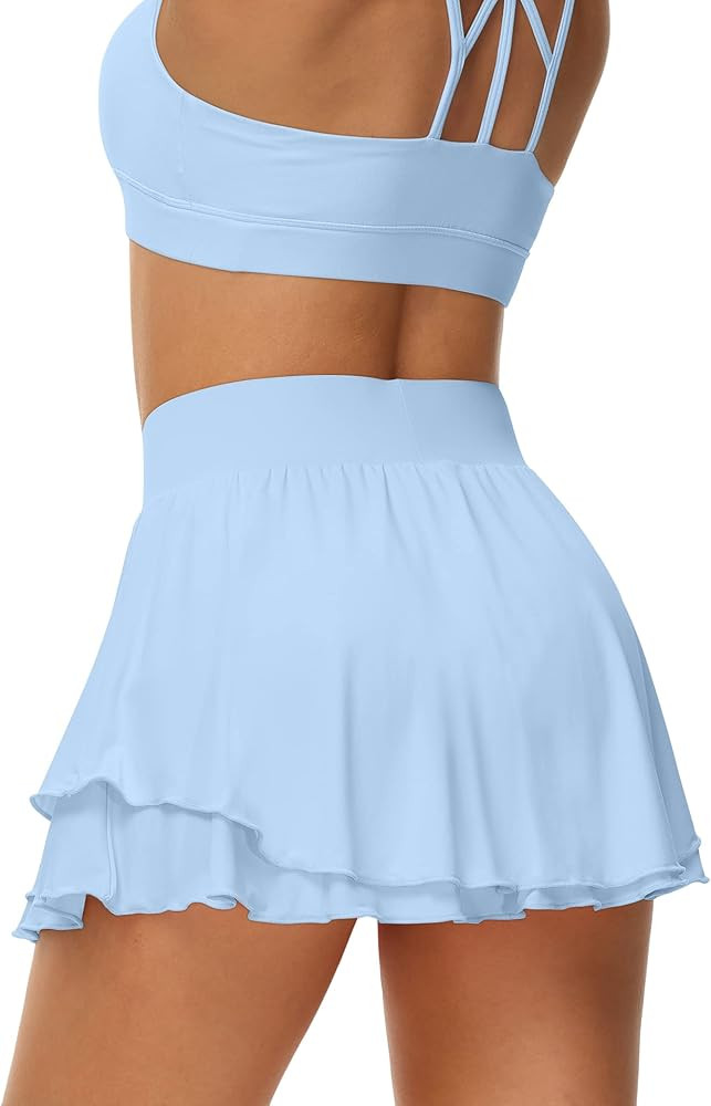 UrKeuf Women's Athletic Tennis Skirts with Pockets 13in Ruffle Golf Running Workout Ice Silk Flow... | Amazon (US)