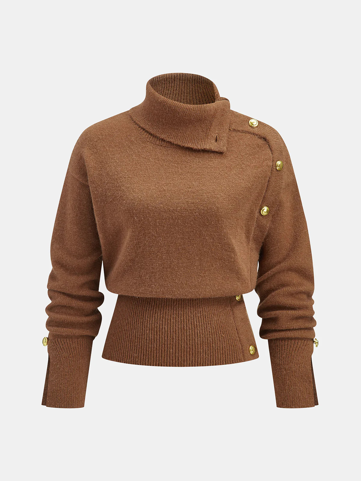 Cinched Waist Asymmetrical Turtleneck Sweater | Commense