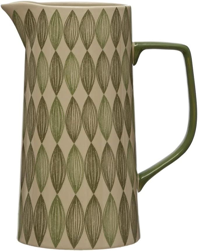 Creative Co-Op Stoneware Pitcher with Pattern, Green | Amazon (US)