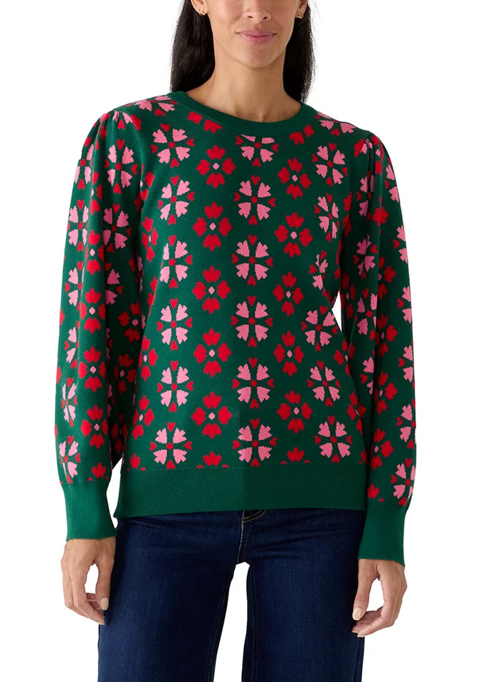Women's Puff Sleeve Intarsia Sweater | Belk