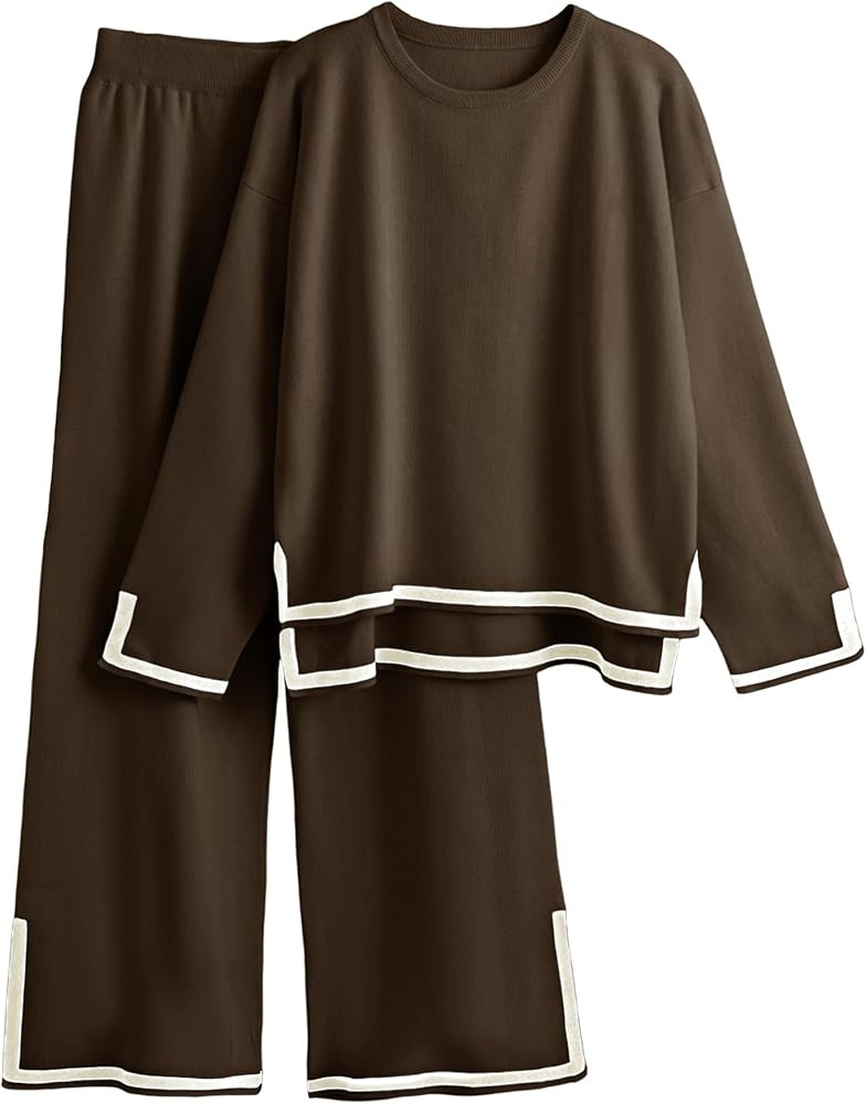 Tanming Women's 2 Piece Outfits Long Sleeve Knit Sweater Top Wide Leg Pants Lounge Sets Tracksuit... | Amazon (US)