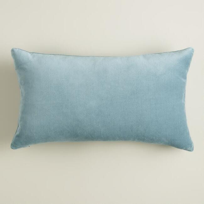 Steel Blue Velvet Lumbar Pillow | World Market