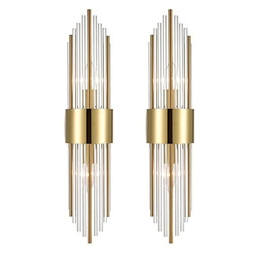 SHAWNKEY 2-Light Modern Brushed Titanium Gold Wall Sconce with Clear Glass Crystal Luxury Wall Li... | Amazon (US)