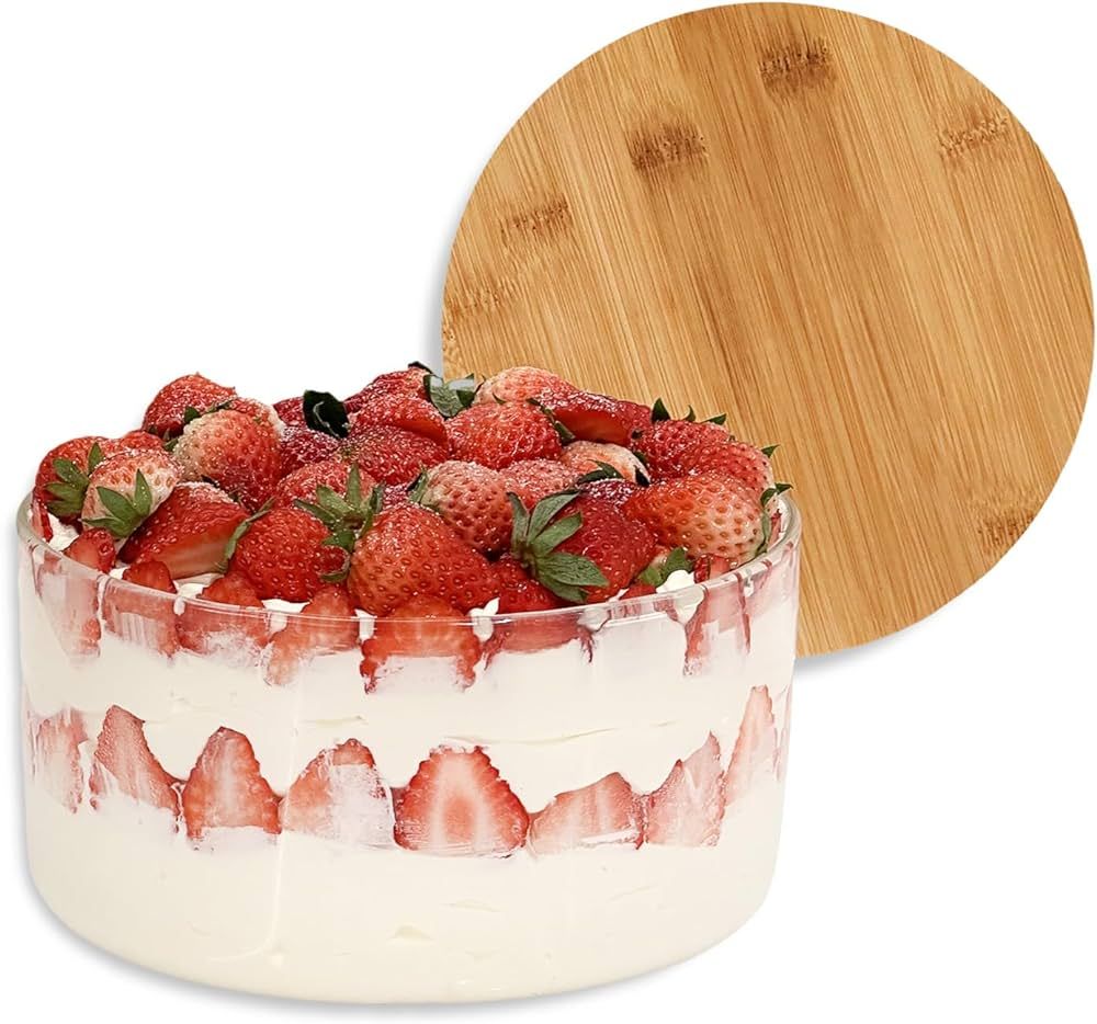 Opexscal 120oz Large Glass Trifle Bowl with Lid, Modern Design Clear Glass Round Dessert Centerpi... | Amazon (US)