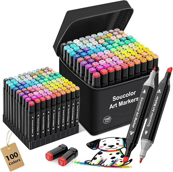 Soucolor Alcohol Markers 100 Colors with Case & Holders, Dual Tips Chisel & Fine Art Markers for ... | Amazon (US)