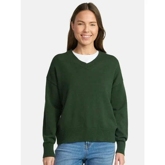 Time and Tru Women's V Neck Pullover Sweater, Lightweight, Sizes XS-XXXL | Walmart (US)