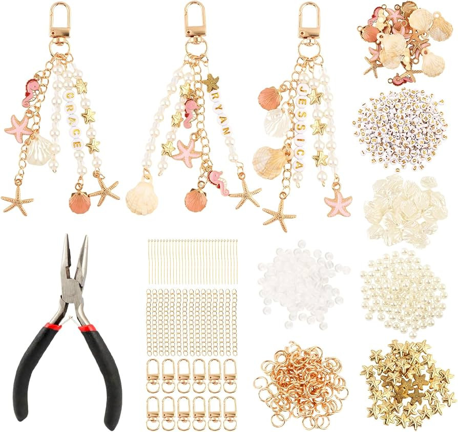 776Pcs Ocean Keychain Making Kit, Seashell Bag Charm DIY Set with Letter Beads Pearls Starfish Sh... | Amazon (US)