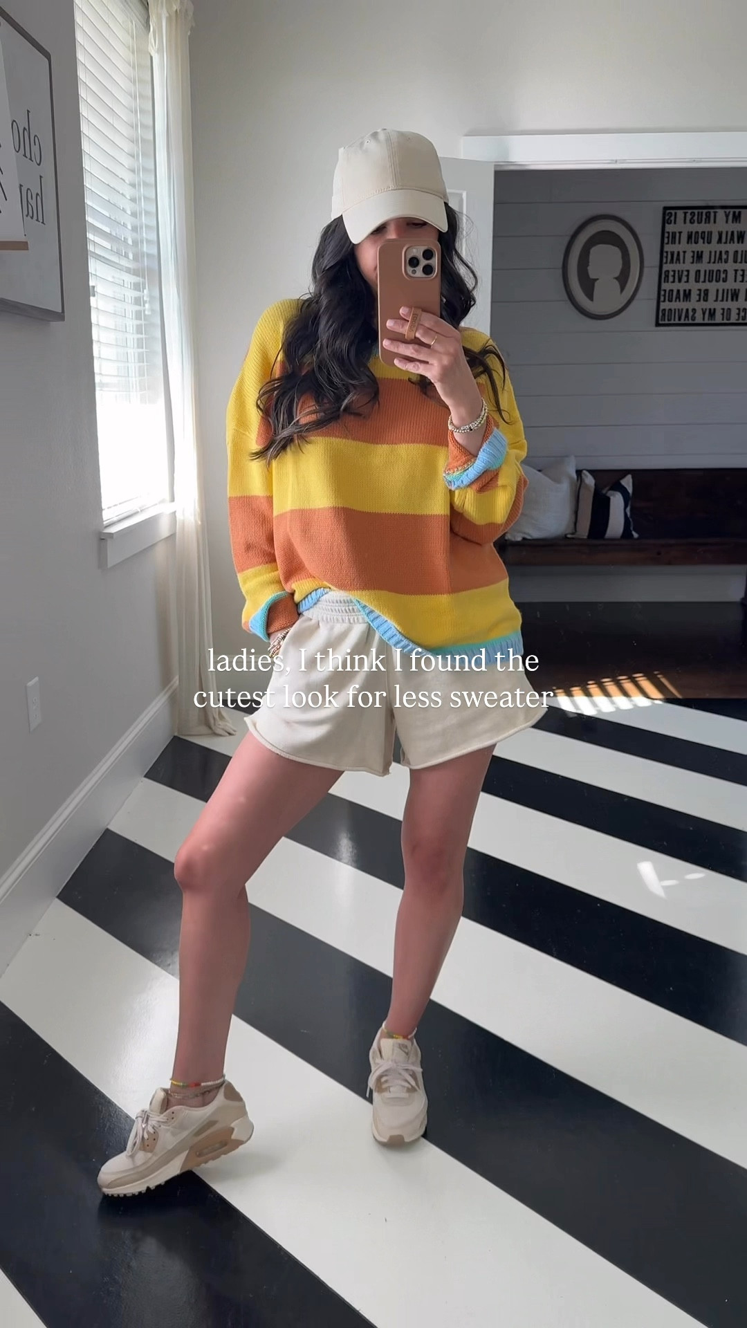 Look for less yellow brown stripe sweater! Wearing my normal size small. 

work wear, weekend style, ways to wear, knee boots, frye boots, walmart boots, clogs, american eagle, nike, shorts, lounge wear, running errands, leopard pants, leopard jeans, ankle jeans, old navy, aerie, ugg sandals, mom style, shoes, game day 

#LTKFindsUnder50 #LTKStyleTip #LTKSeasonal