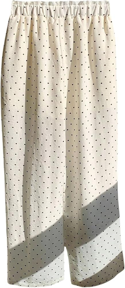 Floerns Women's Polka Dots Elastic Waist Pants Wide Leg Loose Casual Lounge Pants | Amazon (US)