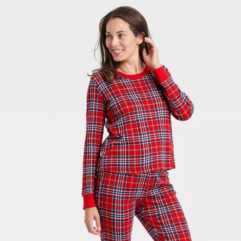 Women's Plaid Cotton Ribbed Holiday Matching Family Pajama Shirt - Wondershop™ Red | Target