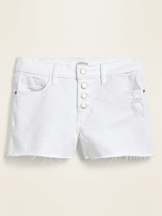 Mid-Rise Button-Fly Boyfriend White Cut-Off Jean Shorts for Women -- 3-inch inseam. | Old Navy (US)