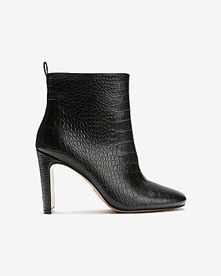 Croc-Embossed Square Toe Booties Black Women's 6 | Express