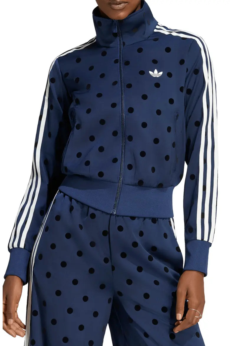 adidas Originals Firebird Polka Dot Satin Track Jacket in Black at Nordstrom, Size X-Small | Nordstrom