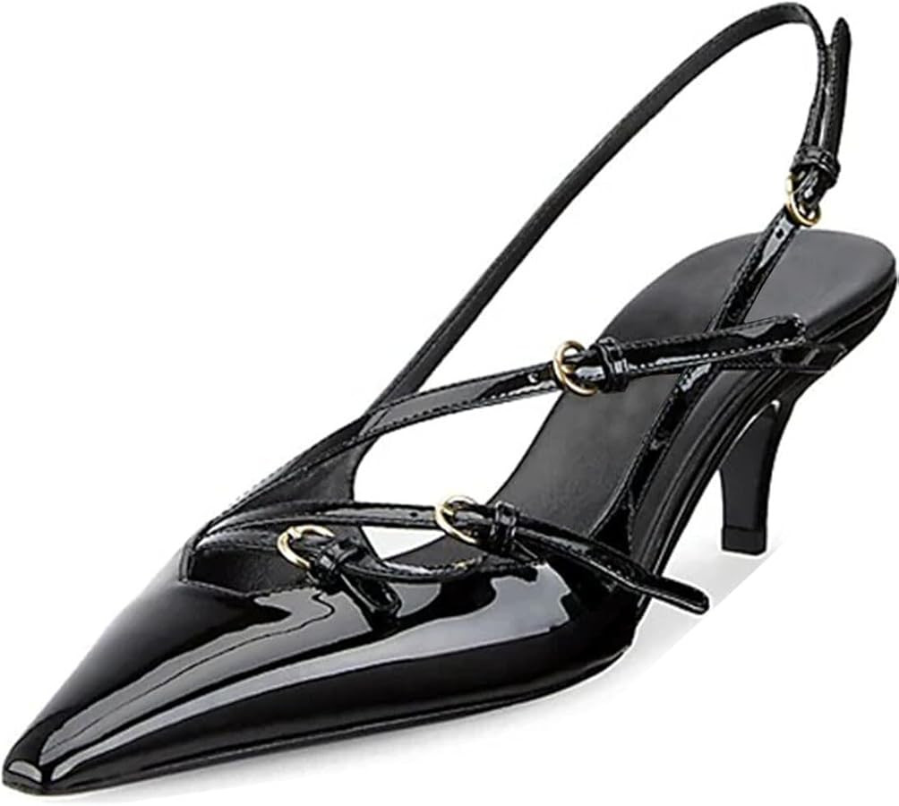 Divanne Kitten Heels for Women, Pointed Toe Slingback Heels Pumps Multi-Buckle Low Heel Sandals S... | Amazon (CA)