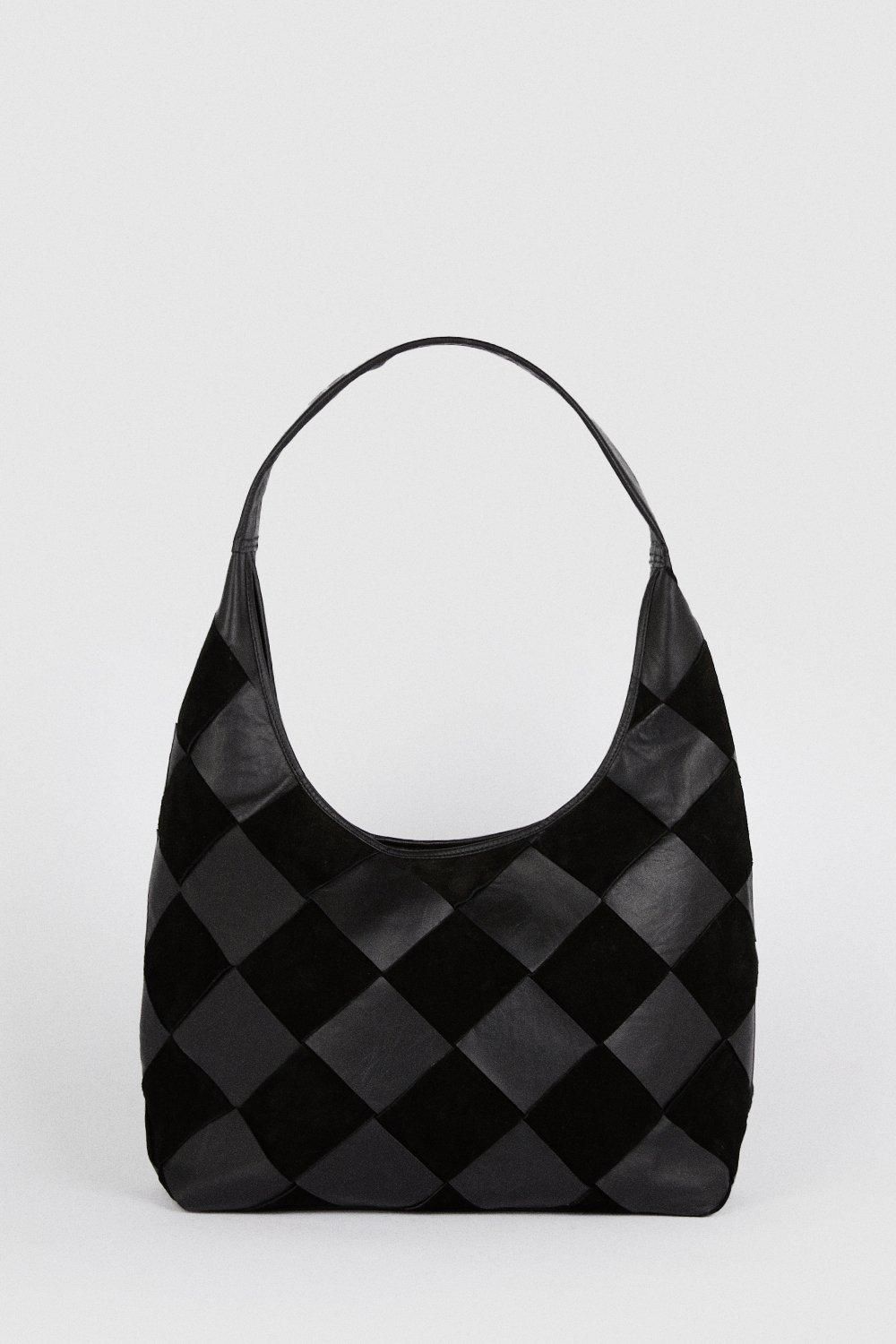 Leather And Suede Diamond Detail Shoulder Bag | Oasis UK & IE