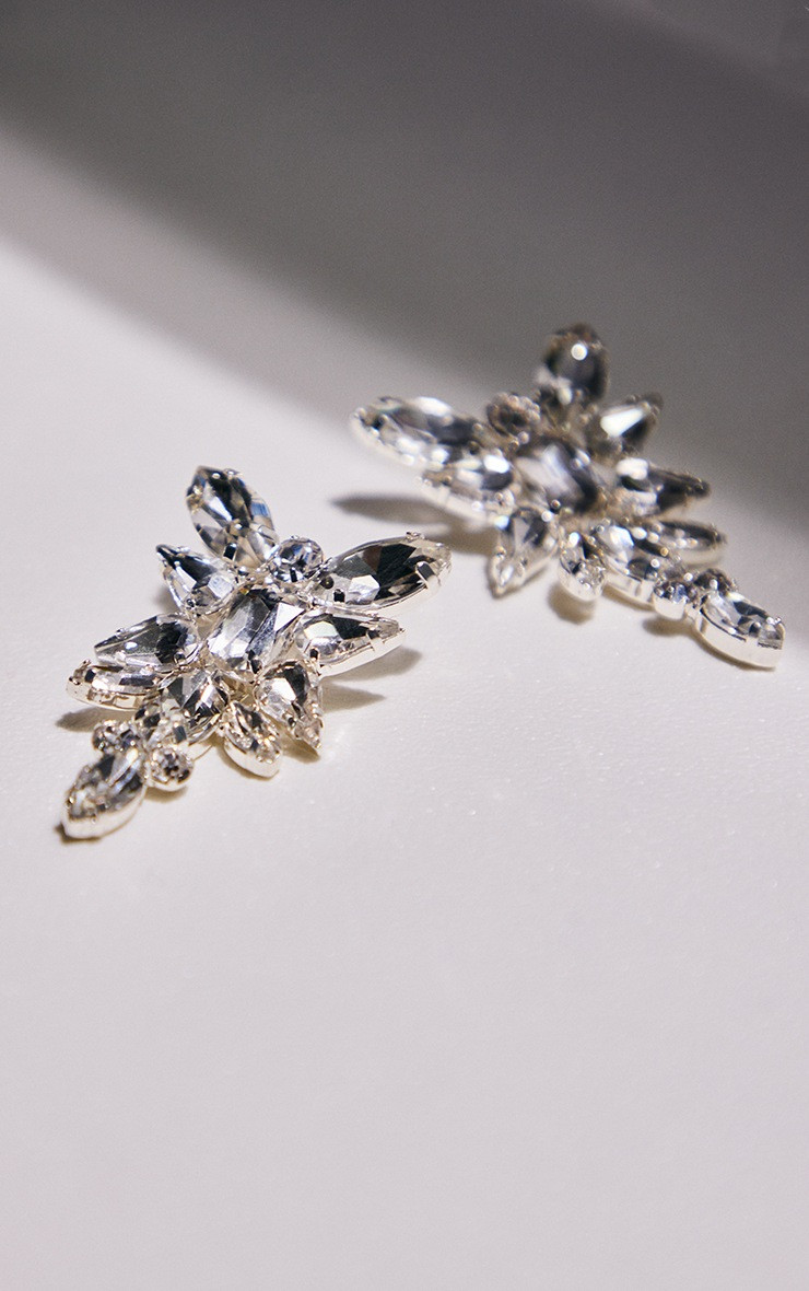 Silver Butterfly Jeweled Statement Earrings | PrettyLittleThing US