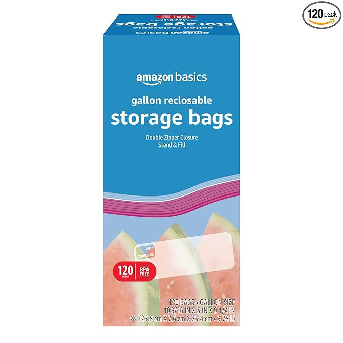 Amazon Basics Reclosable Gallon Food Storage Bags, Stand &Fill Base, 120 Count | Amazon (US)