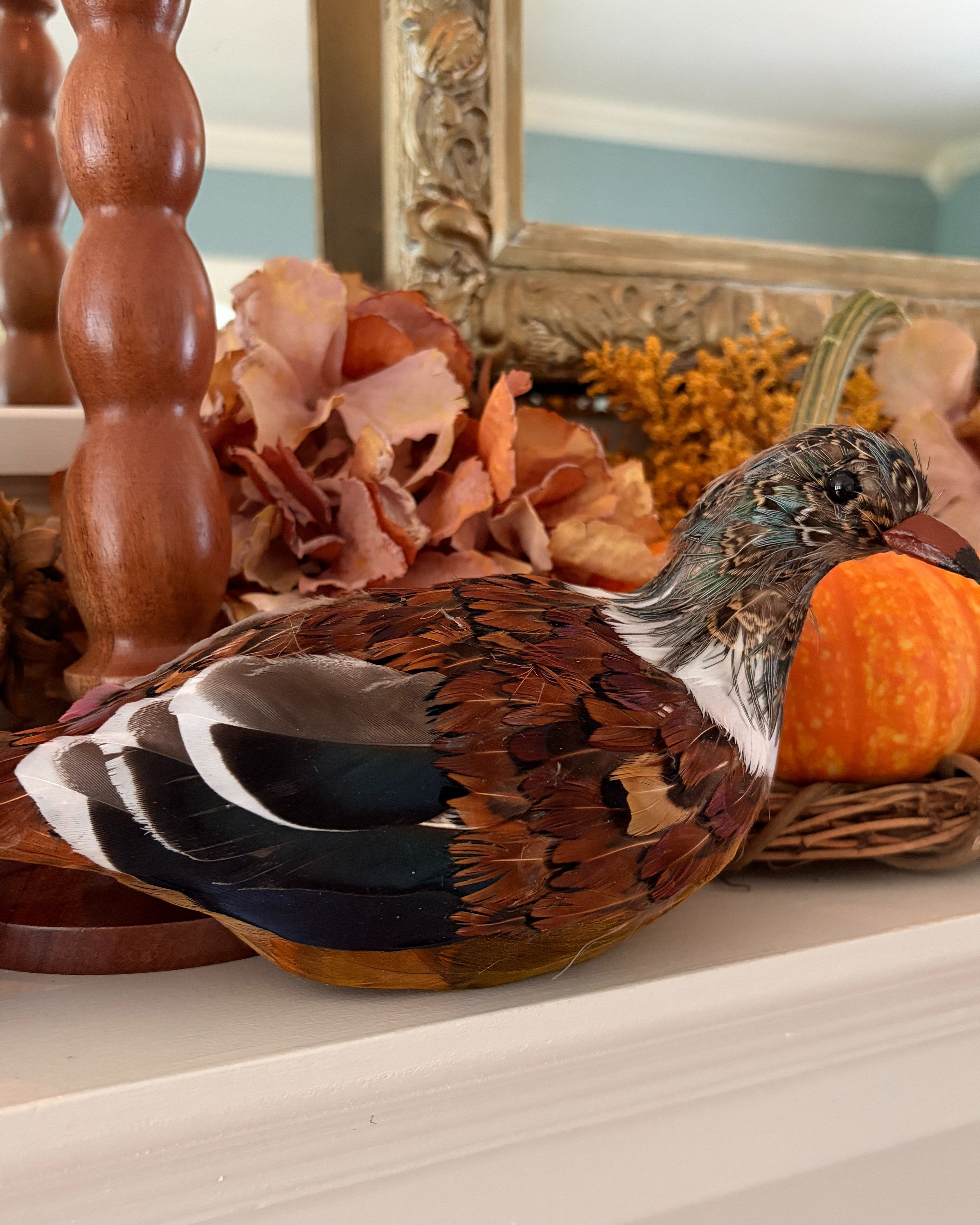 Inspired by natural changes in the season, these fall decor pieces add a collected look to your seasonal decor.

Natural looking pheasants are nestled among faux dried hydrangeas, pumpkins sitting on tiny grapevine wreaths, and natural turned wood candlesticks filled with beeswax candles. 

Follow @belleantiquarian for more lifestyle inspiration. 

 #LTKSeasonal #LTKHome