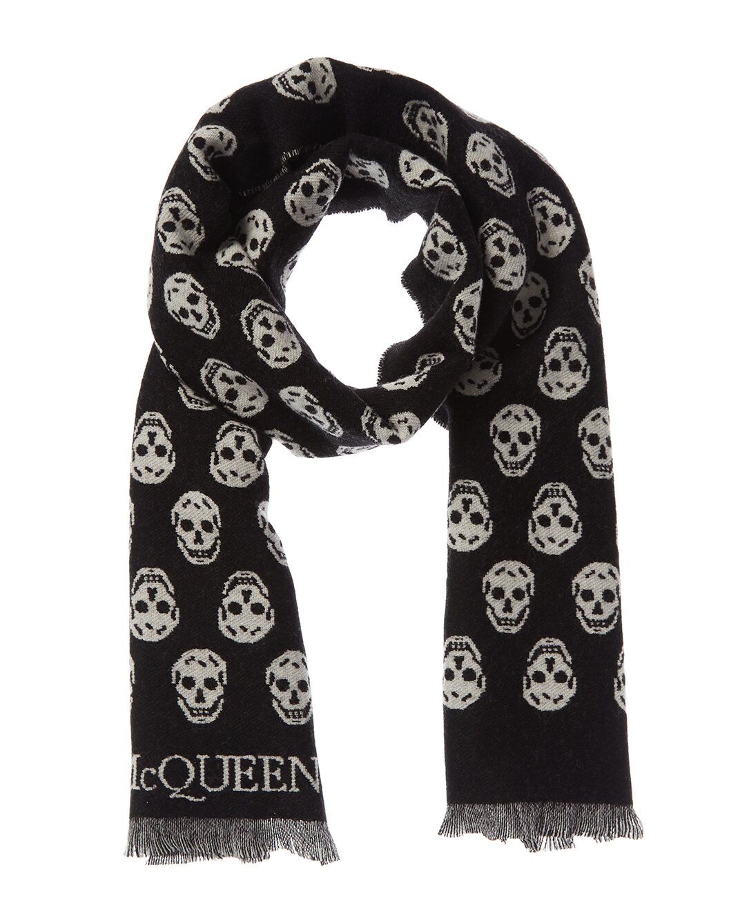 Skull Intarsia Knit Wool Scarf | Gilt