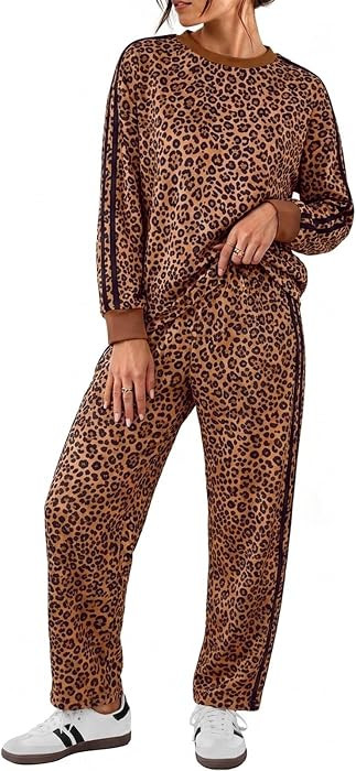 Women's 2 Piece Outfits Side Stripe Tracksuit Fall Matching Sets | Amazon (US)