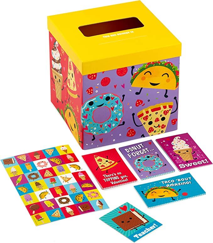 Hallmark Valentines Day Cards for Kids and Mailbox for Classroom Exchange, Punny Foods (1 Box, 32... | Amazon (US)