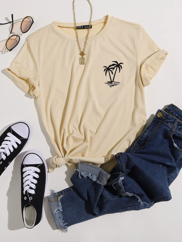 Plants Print Round Neck Tee | SHEIN