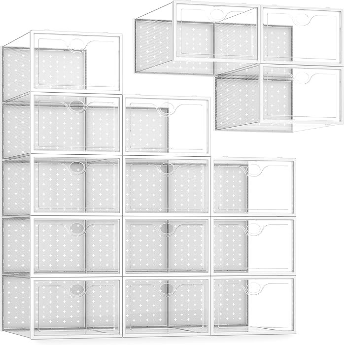 Pinkpum 15 Pack X-Large Shoe Storage Boxes Fit US Size 11, Shoe Organizer for Closet Clear Plasti... | Amazon (US)