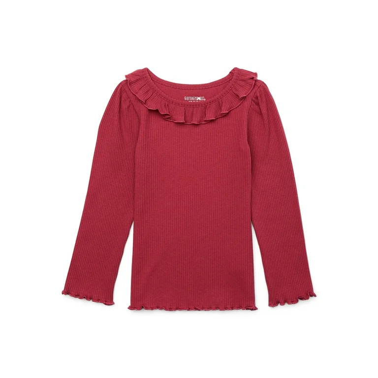 Garanimals Toddler Girl Long Sleeve Rib Ruffle Neck Top, Sizes 18M-5T | Walmart (US)