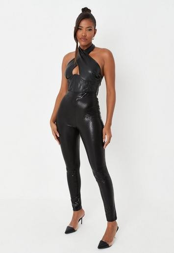 Missguided - Petite Black Faux Leather Snake Leggings | Missguided (US & CA)