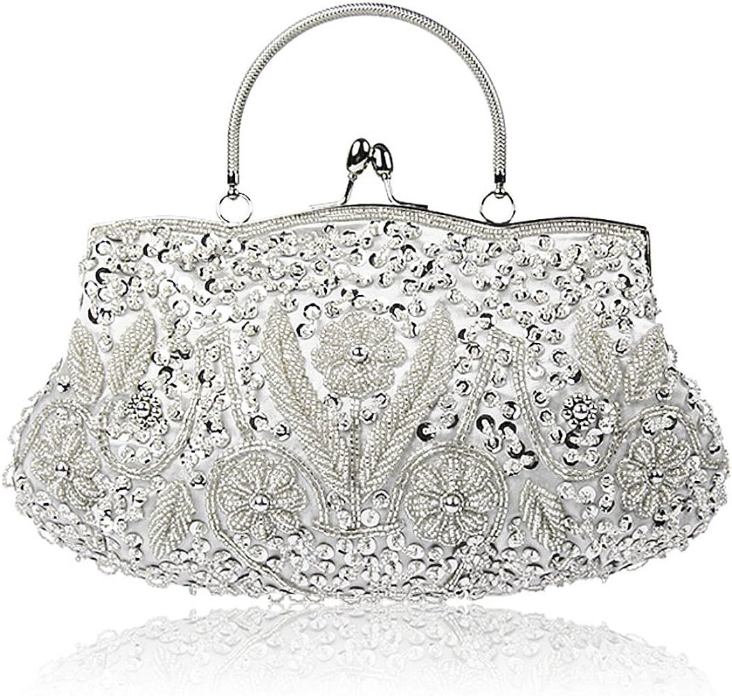 SSMY Beaded Sequin Flower Evening Purse Large Clutch Bag | Amazon (US)