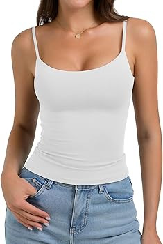 PINKMSTYLE Women's Basic Double Lined Scoop Neck Tank Tops Adjustable Cami Tank Summer Sleeveless... | Amazon (US)
