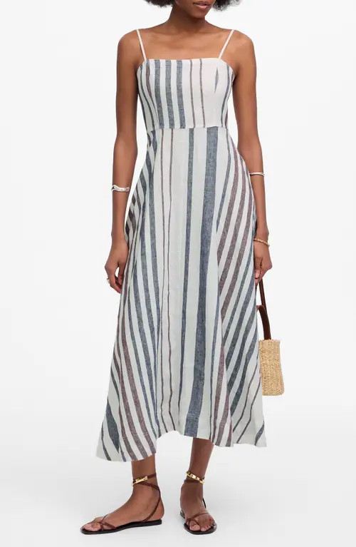 Madewell Stripe Circle Linen Maxi Dress in White at Nordstrom, Size 12 | Nordstrom