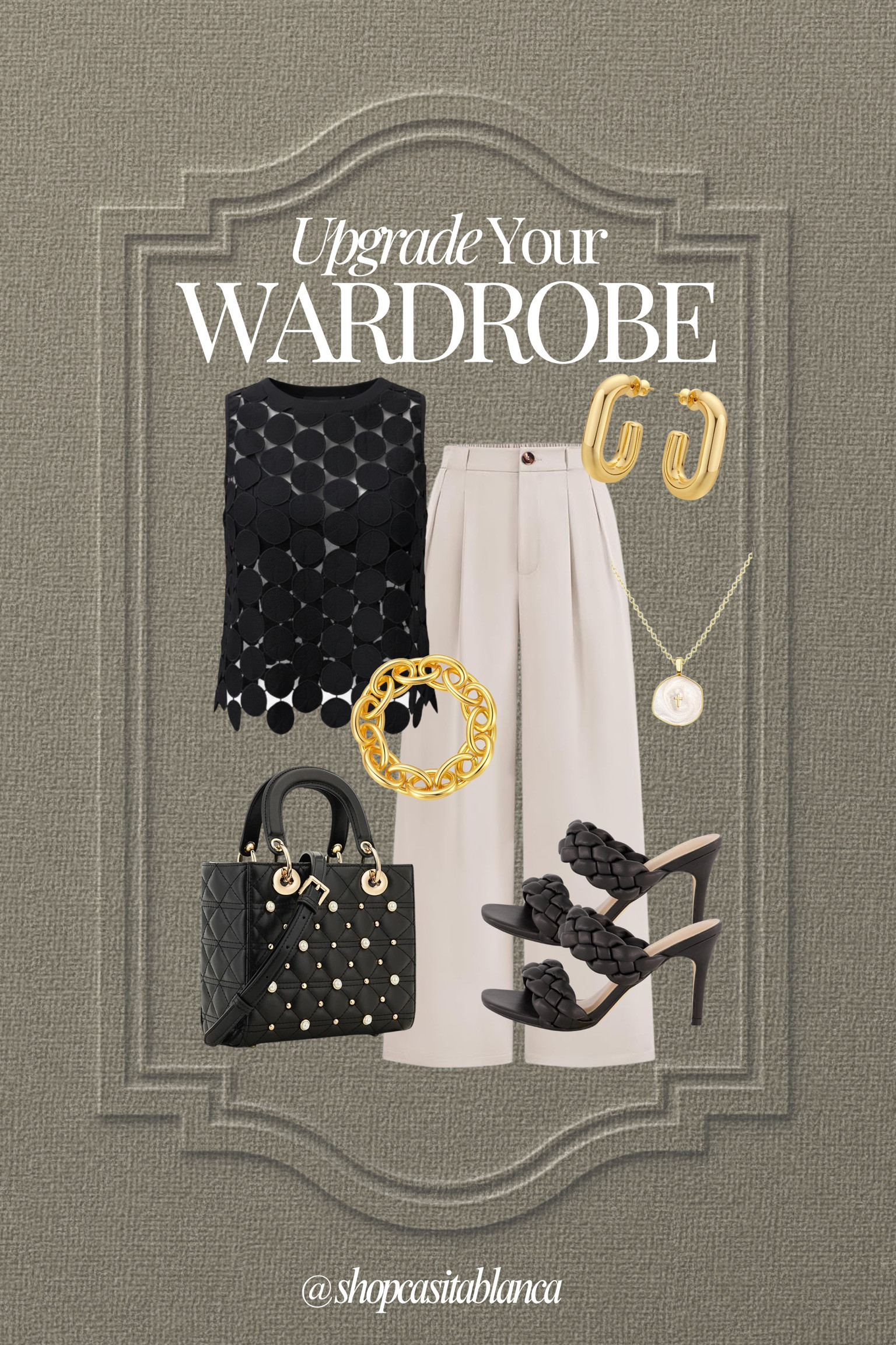 Upgrade your wardrobe 🤍

Polished staples that instantly elevate your everyday look — tailored cream trousers, a statement black top, bold gold accents, and classic black heels. This is how you turn simple into sophisticated.

Timeless neutrals. Elevated details. Effortless confidence.✨

#AmazonFashion #ChicStyle #WardrobeUpgrade #ElevatedBasics #ClassicWithATwist #NeutralStyle #EffortlessElegance 

 #LTKSeasonal #LTKBeauty