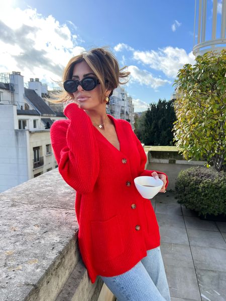 @nordstrom #nordstrompartner 

Wearing a size small in cardigan  

Fall fashion, red cardigan, casual fall outfit, cozy fall outfit, Nordstrom, fall, thanksgiving outfit, Celine sunglasses, gold earrings, agolde, Emily Ann Gemma 

#LTKstyletip