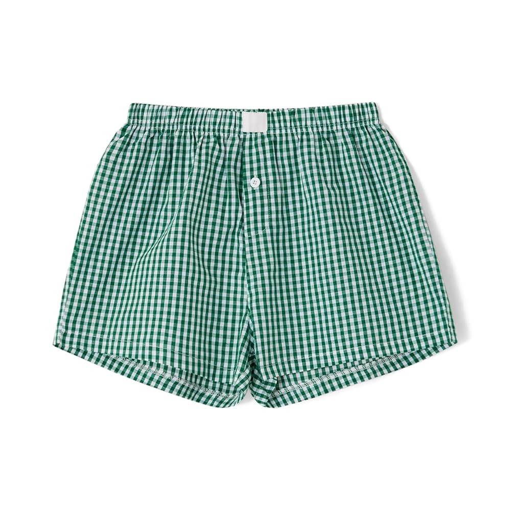 Women Gingham Boxer Shorts Y2k Cute Stripes Plaid Button Elastic Waist Lounge Boxers | Amazon (US)