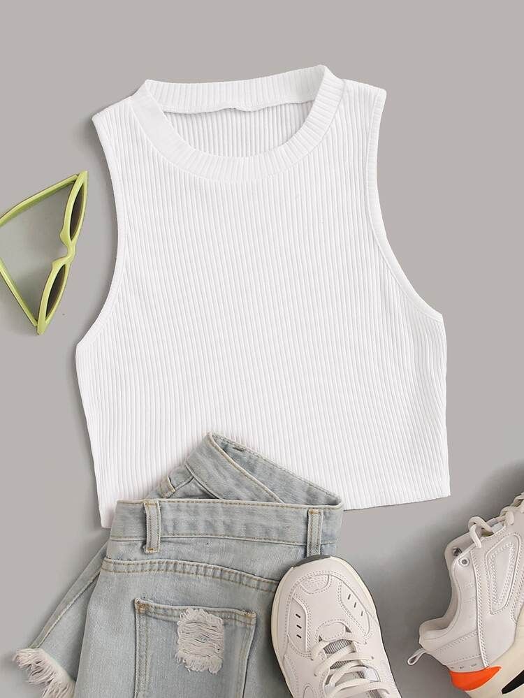 Solid Ribbed Cropped Tank Top | SHEIN