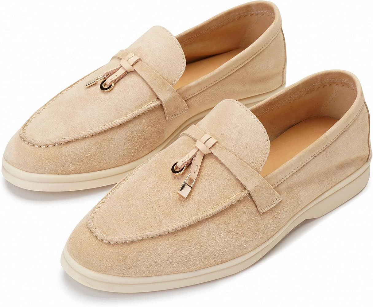 Suede Loafers for Women, Tassel Womens Flats Moccasin Slippers Walking Slip on Shoes Soft Sole Co... | Amazon (US)