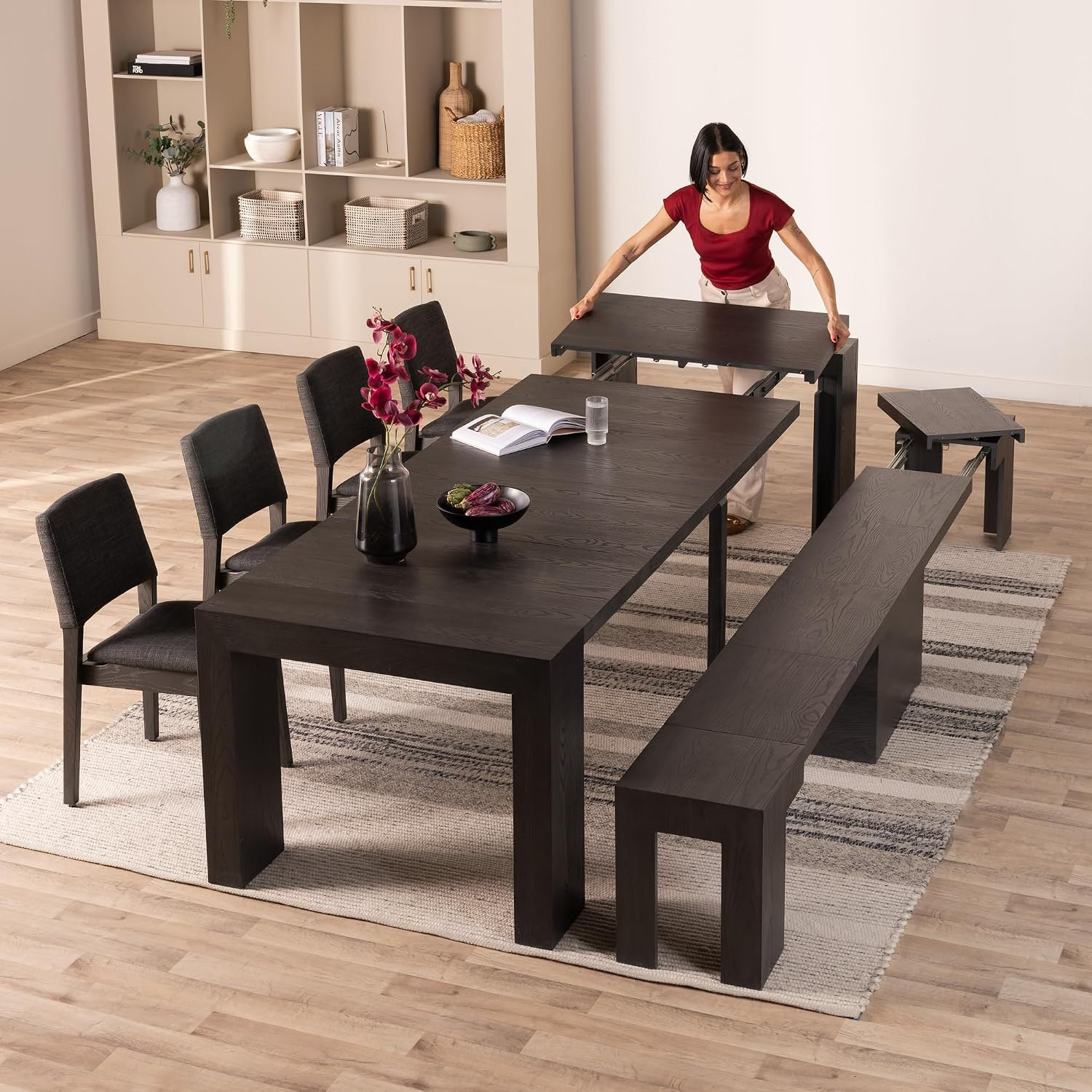 Transformer Table Solid Wood Extendable Dining Table, Black | Amazon (US)