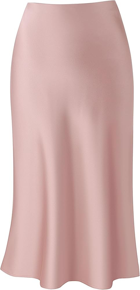 Keasmto Leopard Skirt for Women Midi Length High Waist Silk Satin Elasticized Cheetah Casual Ladi... | Amazon (US)