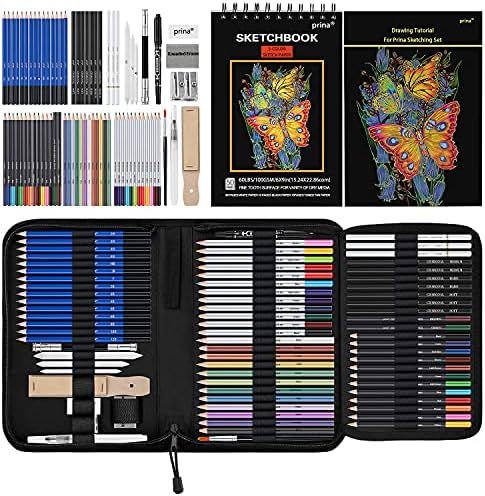 Prina 76 Pack Drawing Set Sketching Kit, Pro Art Sketch Supplies with 3-Color Sketchbook, Include... | Amazon (US)