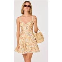 ASTR the Label | Tazia Scalloped Trim Tiered Mini Dress in Yellow pink floral | Size L | ASTR The Label (US)