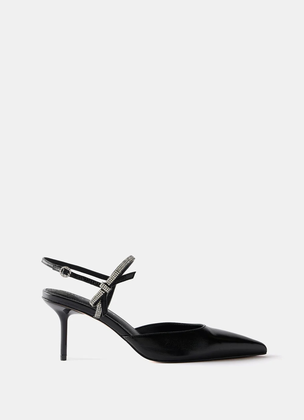 Kai Black Leather Diamante Trim Mid Heels | Mint Velvet