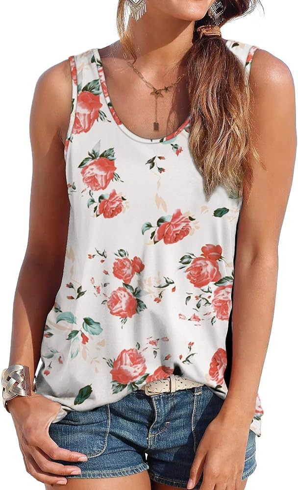 OFEEFAN Womens Tank Tops Sleeveless Scoop Neck Loose Fit Summer Clothes | Amazon (US)