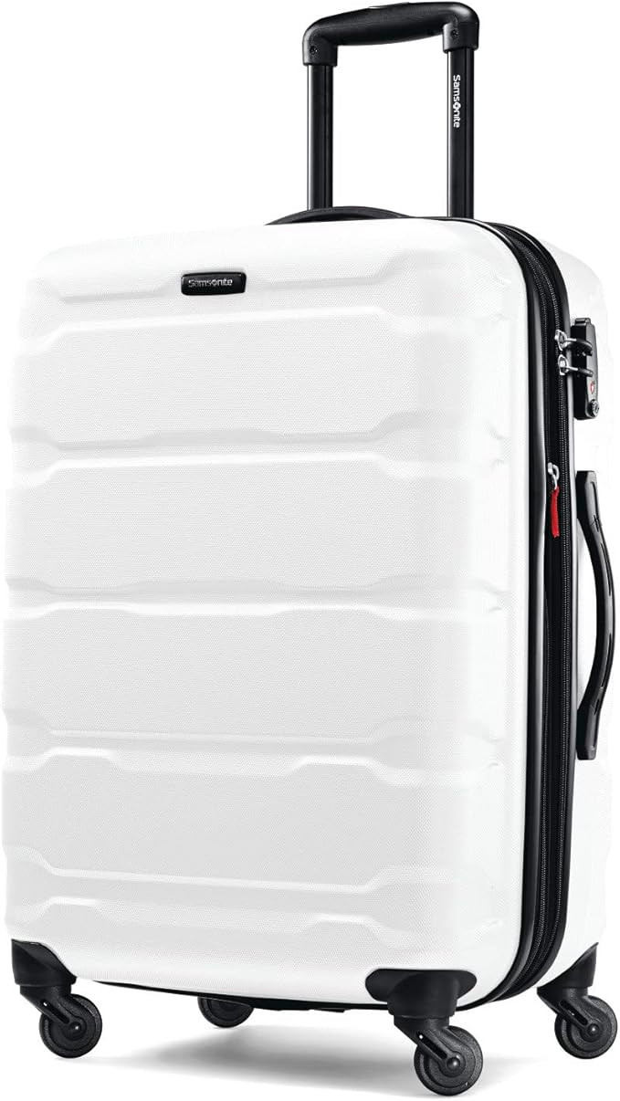 Samsonite Omni PC Hardside Expandable Luggage with Spinner Wheels, Checked-Medium 24-Inch, White | Amazon (US)