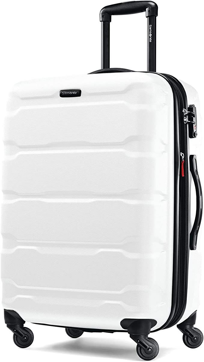 Samsonite Omni PC Hardside Expandable Luggage with Spinner Wheels, White, Checked-Medium 24-Inch | Amazon (US)