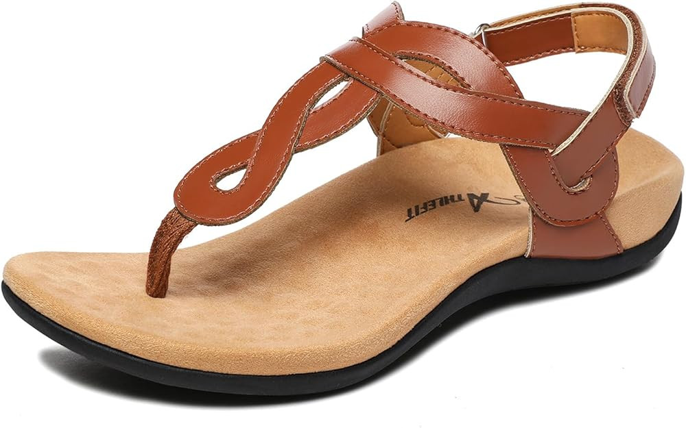 Athlefit Women's Orthopedic Arch Support Sandals Comfortable Thong T-Strap Orthotic Casual Flat S... | Amazon (US)