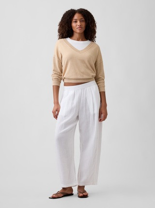 Mid Rise Pull-On Barrel Gauze Pants | Gap Factory