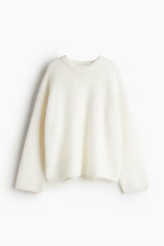 Mohair-blend Sweater - Round Neck - Extra-long sleeve - Light dusty blue - Ladies | H&M US | H&M (US + CA)